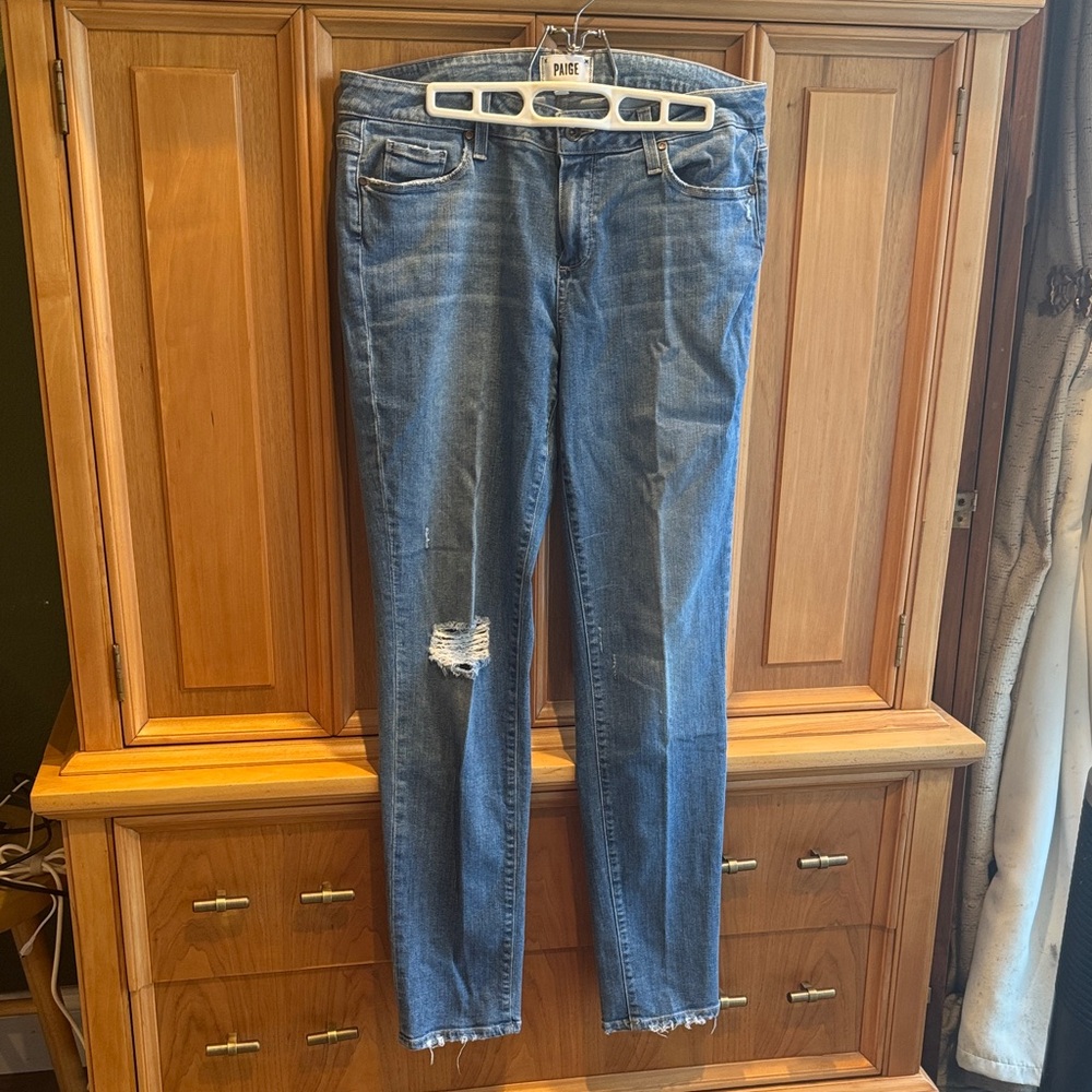 PAIGE Blue Distressed Skinny Jeans